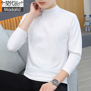 莫代爾2025新款薄款秋衣純棉中領(lǐng)男士長(cháng)袖恤T純色半高領(lǐng)上衣打底衫內搭 M200白色 2XL 【建 議：130至145斤】