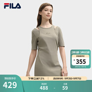 FILA 斐樂官方女子針織連衣裙2025夏新款時(shí)尚簡約休閑修身連身裙 豆青褐-BN L