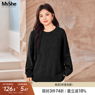 MsShe【V領(lǐng)&圓領(lǐng)】大碼女裝秋裝胖mm仿兔絨紗寬松毛衣 圓領(lǐng)-黑色現(xiàn)貨 5XL