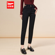 IEF/愛(ài)依服2025冬季新品黑色加絨保暖牛仔褲女時(shí)尚百搭九分長(cháng)褲子 牛仔黑 M