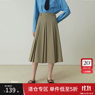 范思藍(lán)恩23FS11073 學(xué)院風(fēng)a字高腰半身裙女春秋百褶裙子中長(zhǎng)款 卡其色 S