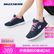 斯凱奇（Skechers）鞋運(yùn)動(dòng)鞋女款透氣跑步鞋媽媽鞋健步鞋輕便慢跑鞋子夏季 12615-NVPK  海軍藍(lán)色/粉紅色 37