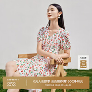 迪賽尼斯（DESIGNICE）雪紡碎花裙夏季新款櫻桃印花收腰顯瘦短袖連衣裙女 花色 S