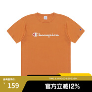 Champion夏季經(jīng)典款印花草寫(xiě)LOGO圓領(lǐng)休閑運(yùn)動(dòng)T恤無(wú)性別冠軍短袖男女情侶 橘色 L
