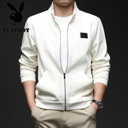 花花公子（PLAYBOY）男士立領(lǐng)夾克新款秋冬季外套中青年百搭拉鏈休閑時(shí)尚夾克 白色 M 48