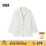 森馬（Semir）外套女中長款西裝領(lǐng)通勤百搭寬松2024冬新款含羊毛雙面呢夾克 白色調(diào)00311 XS