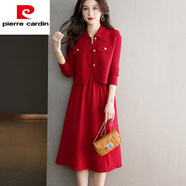 皮爾卡丹（pierre cardin）馬甲針織兩修身顯瘦內(nèi)搭女裝小香風(fēng)時尚洋氣春秋冬減齡連衣裙針織 紅色 M 建議90-斤