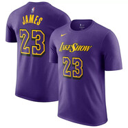 NBA VIBE-NIKE 湖人隊東契奇T恤短袖城市款詹姆斯籃球訓練服男女情侶科比 詹姆斯紫色 M