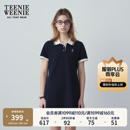 Teenie Weenie小熊夏季撞色Polo休閑通勤簡約白色連衣裙時(shí)尚收腰短裙女 藏青色 S (160)