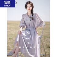 羅蒙（ROMON）女裝刺繡圓領(lǐng)連衣裙女2025年新款夏季國風(fēng)時(shí)尚宮廷風(fēng)月光小白裙子 紫色 XL