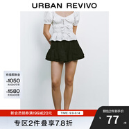 UR2025夏季新款女裝休閑撞色拼接松緊腰荷葉邊短褲UYU650040 正黑 (偏短) XXS