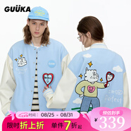 古由卡（GUUKA）潮牌休閑夾克男士棒球服外套秋季男裝青年情侶裝外衣可拆卸愛(ài)心鏡 天空藍色 （棒球服夾克男女士同款） L