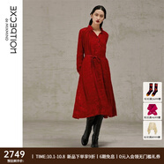 例外（EXCEPTION）新中式春秋款系帶浮雕提花設計寬松氣質(zhì)長(cháng)袖連衣裙 大紅1/55 S