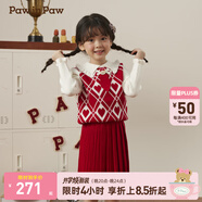 PawinPaw卡通小熊童裝秋冬女寶學(xué)院風(fēng)毛織百褶裙套裝 Red紅色/20 100 cm