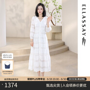 歌力思（ELLASSAY）【張婧儀同款】初戀小白裙新款100%桑蠶絲法式鏤空真絲連衣裙 白色織繡花-小個(gè)子版 L