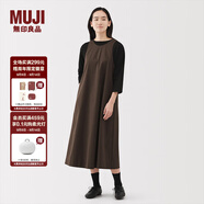 無印良品（MUJI）女式 易干平紋無袖連衣裙 女裝裙子長裙背心裙25年秋季連身裙 棕色格紋 L （165/88A）