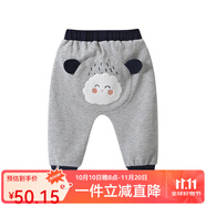 Auro Mesa嬰兒卡通灰色背帶褲春秋純棉男女寶寶可愛(ài)連體褲子嬰童褲子 PP褲 100