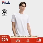 FILA 斐樂官方男子女子針織短袖衫2025春新款簡約休閑舒適情侶圓領T恤 標準白-WT 4XL