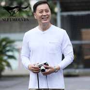 七匹狼狼影爸爸長袖t恤男士寬松休閑中老年純棉上衣春秋裝中年人打底體恤衫 白色 AN CX908款【兩件85元】 M 48-165-