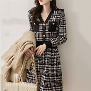 秋冬裙子女款2025新款歐洲站秋季2024新款女裝法式復古赫本風(fēng)毛衣 千鳥(niǎo)格 S