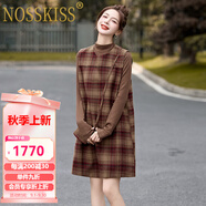 NOSSKISS奢侈高檔品牌長(zhǎng)袖連衣裙女2025年秋冬新款加厚氣質(zhì)絕美內(nèi)搭毛呢裙 紅色+咖打底 S