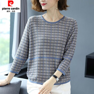 皮爾卡丹（pierre cardin）九分袖打底衫薄款毛衣女2025夏季新款寬松短款中年媽m媽針織上衣 藍色 M 80斤-95斤
