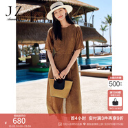 玖姿·安娜蔻古典風(fēng)優(yōu)雅氣質(zhì)萊賽爾提花收腰連衣裙女2025夏季新款 棕色 M