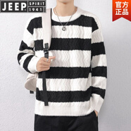 JEEP SPIRIT高檔毛衣男2025秋冬季新款美式復古潮流百搭個(gè)性帥氣休閑針織衫男 白黑色 L