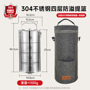好廚夫（HOCUF）304不銹鋼保溫飯盒防溢多分層送飯手提便當盒露營(yíng)提籃餐盒送禮 【送保溫提包】【內外304】超長(cháng)時(shí)效保溫飯盒 四層 2.4L