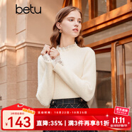 百圖betu女裝冬季新款毛衣蕾絲花邊半高領(lǐng)長袖打底衫女2311T30 米白 L