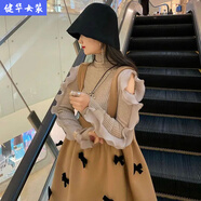 美安嘉單件/套裝毛呢背帶裙套裝裙秋冬季蝴蝶結(jié)高腰A字裙+打底衫兩件套 單件背帶裙 S