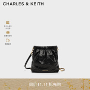 CHARLES&KEITH迷你菱格流浪包單肩斜挎雙肩包包女包生日禮物CK2-60782390 Black黑色 S
