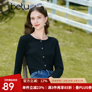 百圖betu女裝秋新款T恤圓領(lǐng)長(cháng)袖精致蝴蝶結紐扣針織T恤女2308T19 黑色 XS
