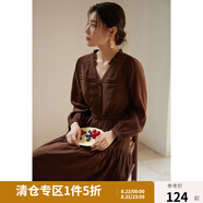 獨束大碼女裝【雙色可選】甜美輕盈通勤風(fēng)純色連衣裙秋木耳邊裙子 巧克力棕 M