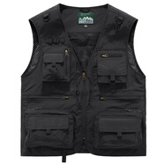 步行龍男裝馬甲多口袋記者攝影背心釣魚(yú)薄款休閑馬夾8188 黑色 薄款 3XL (適合170斤-185斤)