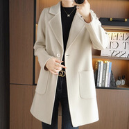 鹿王（KING DEER）鄂爾多斯市產(chǎn)羊絨大衣女秋冬新款雙面絨中長(cháng)款小個(gè)子羊毛加厚外套 米白色  M 建議100-118斤