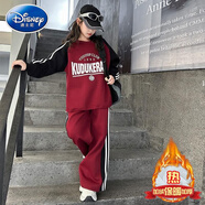 迪士尼（Disney）女童加絨套裝秋冬季中大童休閑運動(dòng)服兒童衛衣女冬裝2025新款韓版 紅色裝【限時(shí)低價(jià)促銷(xiāo)】 加絨 110
