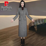 皮爾卡丹套裝高端秋冬款套裝裙女新款高檔氣質(zhì)簡(jiǎn)約百搭減齡媽媽連衣裙套裝 灰色【套裝】 L 【建議95-110斤】