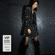 MO&Co.含桑蠶絲搖滾星空花邊領連衣裙附腰帶 星空花色 S 160