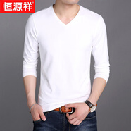 恒源祥新款男士長(cháng)袖棉t恤v領(lǐng)純色百搭修身秋冬季內搭休閑加絨保暖打底衫