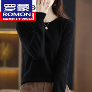 羅蒙（ROMON）高檔100%羊毛絨衫打底衫女新款春秋款顯瘦內搭大碼針織秋冬毛衣 黑色 XL (115-130斤)