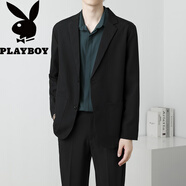 花花公子（PLAYBOY）小西裝外套男秋季男生韓版潮流商務(wù)百搭港風(fēng)痞帥休閑西服外套 K40黑色(主圖款) S