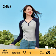 森馬（Semir）【云柔親膚】長(zhǎng)袖t恤女短款V領(lǐng)修身上衣24年新款插肩袖休閑薄外套 灰色調(diào)00322 S