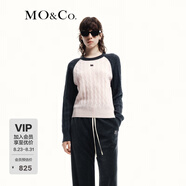 MO&Co.毛衣針織衫山羊絨復古麻花絞花撞色插肩袖紅色摩安珂 冰粉色 M 165
