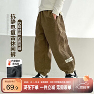 左西男童加絨褲子休閑褲2025新款兒童一體絨燈芯絨長褲潮 卡其色 120