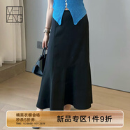 美洋（MEIYANG）涼涼裙氣質(zhì)女神三宅斜裁拼接高腰A字魚尾半身裙夏季休閑顯瘦裙子 黑色 L
