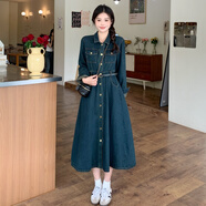 胖人秋裝大碼連衣裙大碼女裝顯瘦遮肉長袖連衣裙女秋季微胖mm時(shí)尚 牛仔裙+送腰帶【優(yōu)質(zhì)版】 M 【建議80-100斤b