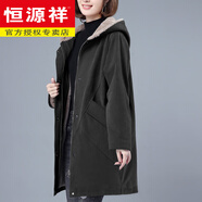 恒源祥大碼女裝派克棉服冬中長(cháng)款顯瘦胖MM純棉衣中年媽媽裝加絨加厚外套 灰綠色(加絨加厚 袖子也加絨) M 適合90-120斤