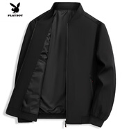 花花公子（PLAYBOY）爸爸春秋外套中年男士薄款棒球領(lǐng)夾克衫40-50歲中老年人秋裝上衣 黑色 M 建議90-105斤