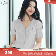 伊芙麗（eifini）蔣欣代言【夏季薄款全新升級(jí)】高智麻花毛衣短袖針織衫女 灰色 短袖V領(lǐng)現(xiàn)貨 S 80-105斤